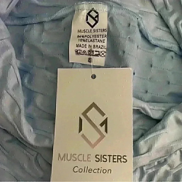 Muscle Sisters Leggings S Blue Frost Metallic Textured Athleisure Activewear NWT - Picture 8 of 9